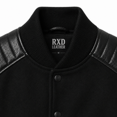 Men's black varsity jacket styled – RXD Leather