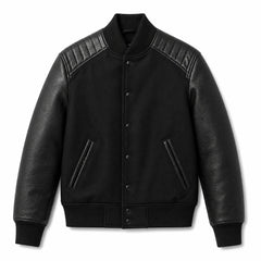 Men's black leather panel varsity jacket – RXD Leather