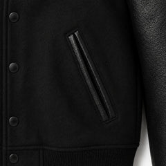 Men's black leather panel varsity jacket back – RXD Leather