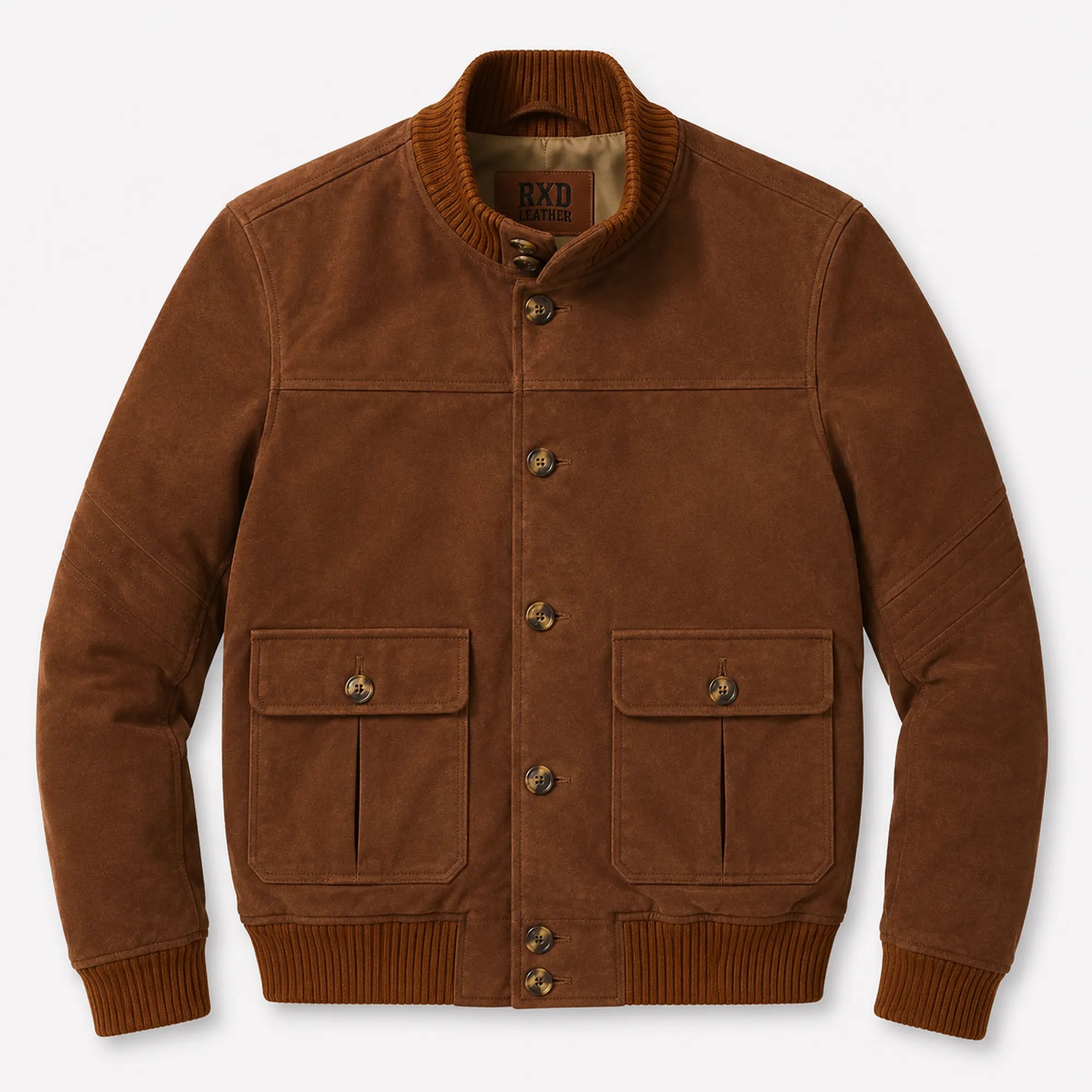 Mens Beige Suede Leather Bomber Jacket Modern Casual Style Wear Coats - RXD Leather 00510
