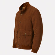 Men's beige suede leather bomber jacket with horn-effect buttons – RXD Leather