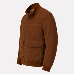Mens Beige Suede Leather Bomber Jacket Modern Casual Style Wear Coats - RXD Leather 00510 