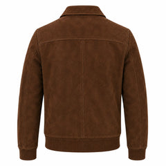 Men's Brown Suede Leather Bomber Jacket Classic Winter Style Wear Coats - RXD Leather 00503