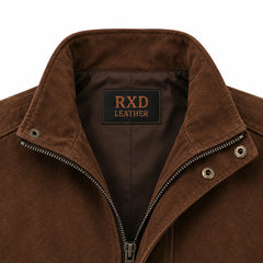 Men's Brown Suede Leather Bomber Jacket Classic Winter Style Wear Coats - RXD Leather 00503