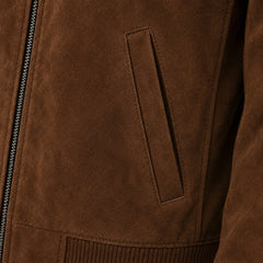 Men's Brown Suede Leather Bomber Jacket Classic Winter Style Wear Coats - RXD Leather 00503