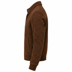 Men's Brown Suede Leather Bomber Jacket Classic Winter Style Wear Coats - RXD Leather 00503