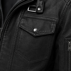 Mens Distressed Black Leather Bomber Jacket Removable Hood Casual Fit - RXD Leather 00498 