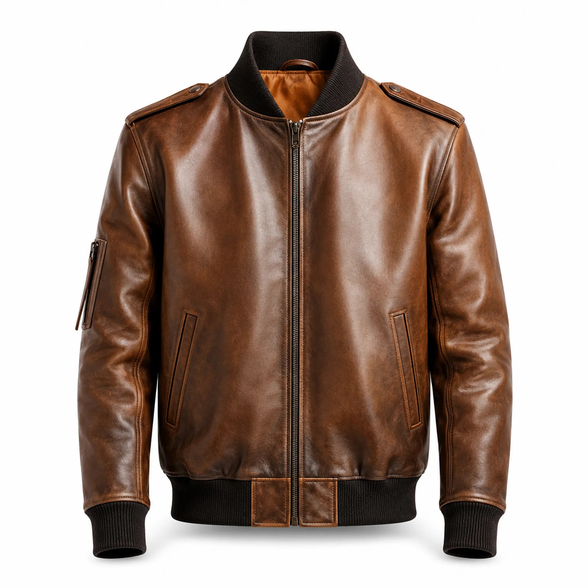 Men's distressed brown vintage leather bomber jacket – RXD Leather