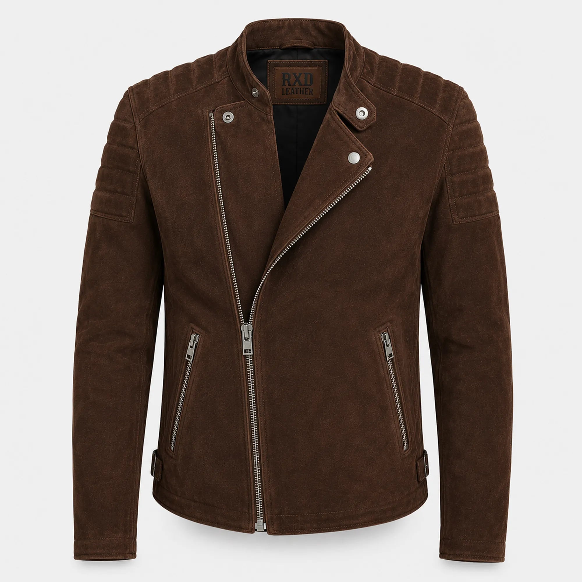 Men's Suede Leather Biker Jacket Quilted Moto Style for Men Casual Fit - RXD Leather 00506