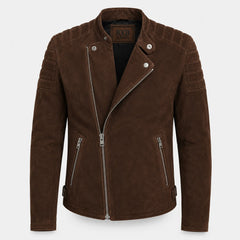 Men's Suede Leather Biker Jacket Quilted Moto Style for Men Casual Fit - RXD Leather 00506