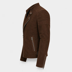 Men's Suede Leather Biker Jacket Quilted Moto Style for Men Casual Fit - RXD Leather 00506