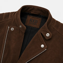 Men's Suede Leather Biker Jacket Quilted Moto Style for Men Casual Fit - RXD Leather 00506