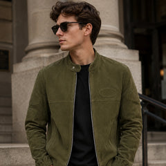 Men's Suede Leather Cafe Racer Jacket Modern Biker Style Jacket Coats - RXD Leather 00507