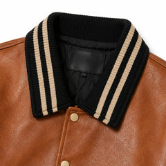 Mens Two Tone Leather Letterman Bomber Jacket Oversized Style - RXD Leather 00463