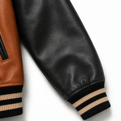Mens Two Tone Leather Letterman Bomber Jacket Oversized Style - RXD Leather 00463