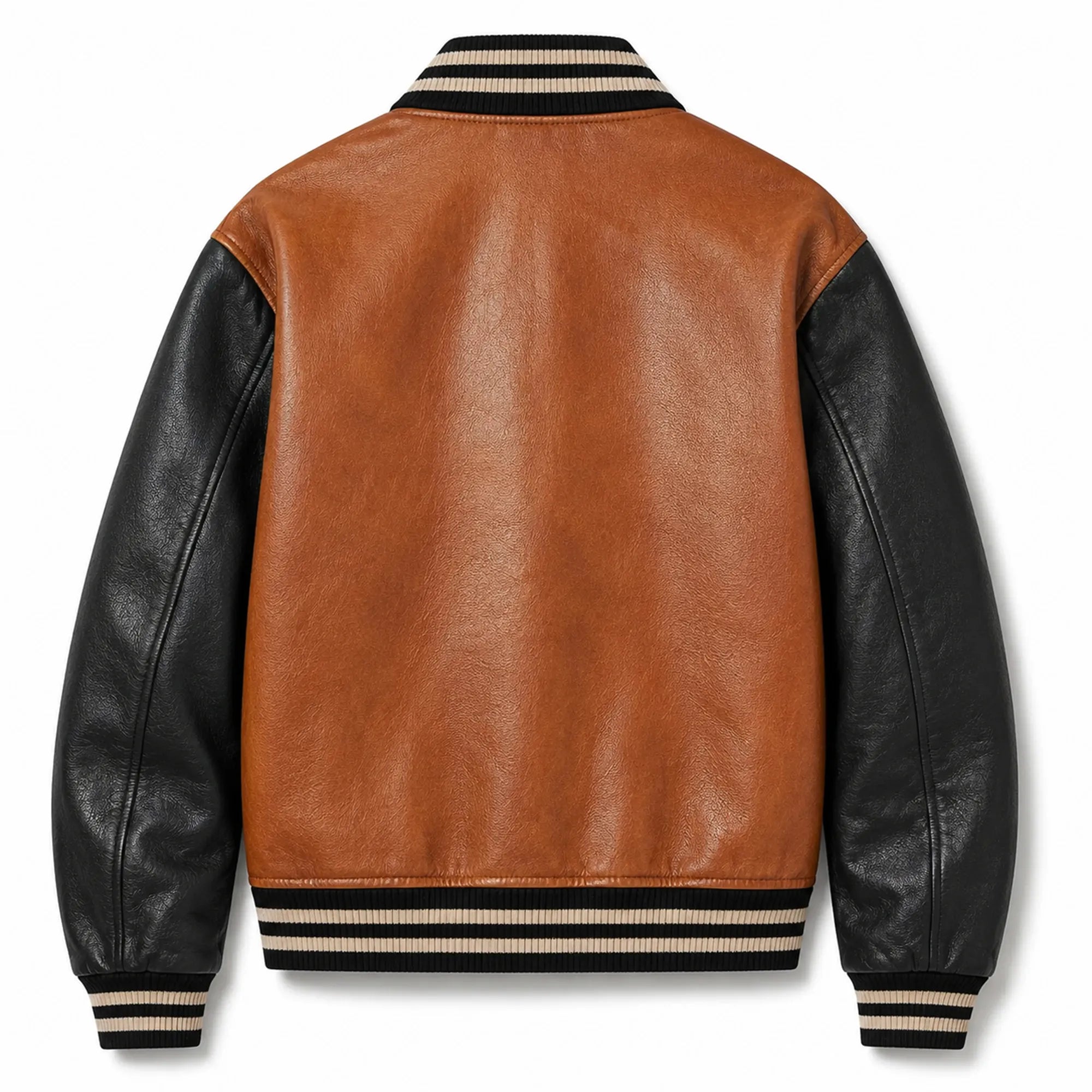 Mens Two Tone Leather Letterman Bomber Jacket Oversized Style - RXD Leather 00463