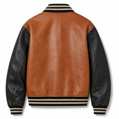 Mens Two Tone Leather Letterman Bomber Jacket Oversized Style - RXD Leather 00463