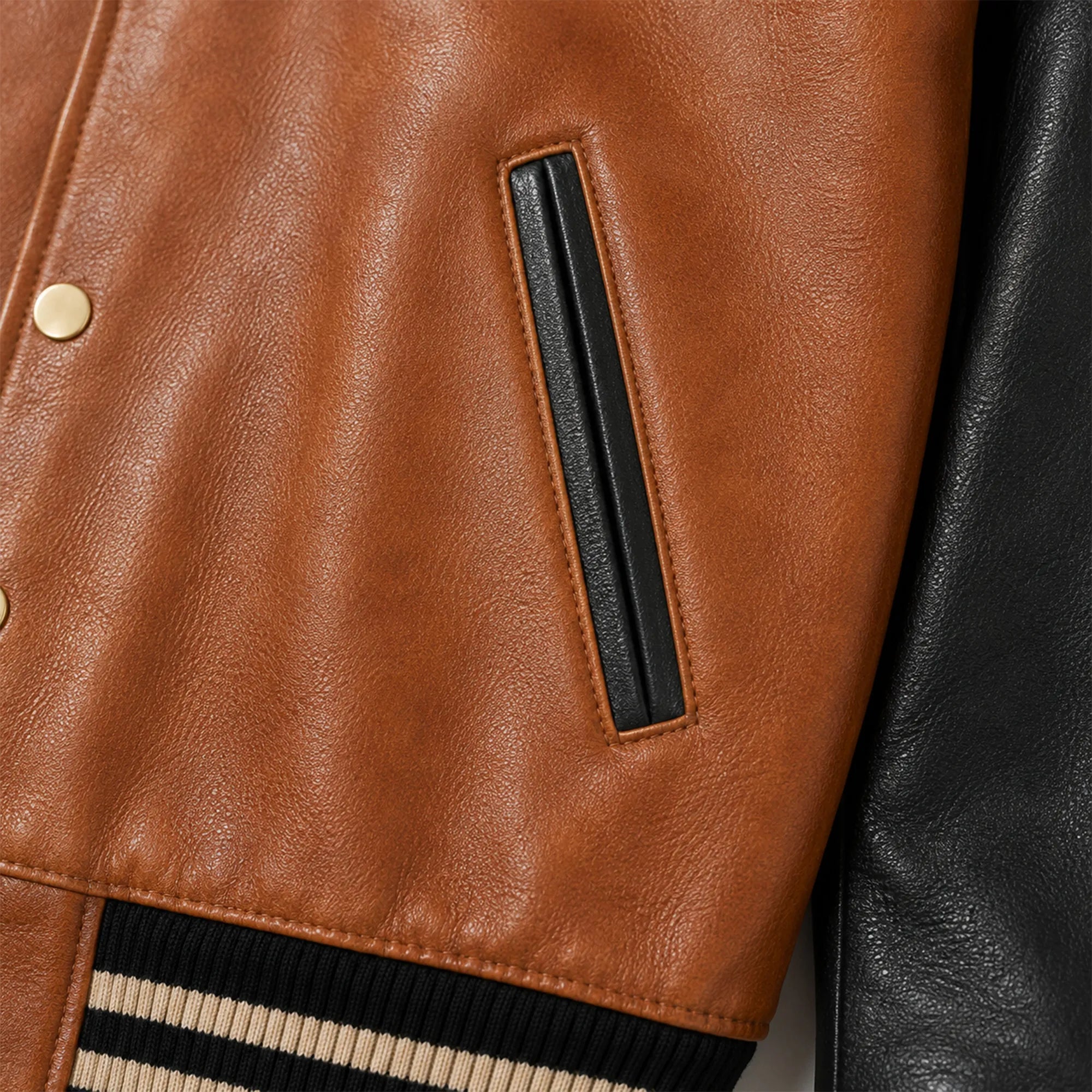 Mens Two Tone Leather Letterman Bomber Jacket Oversized Style - RXD Leather 00463