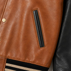 Mens Two Tone Leather Letterman Bomber Jacket Oversized Style - RXD Leather 00463