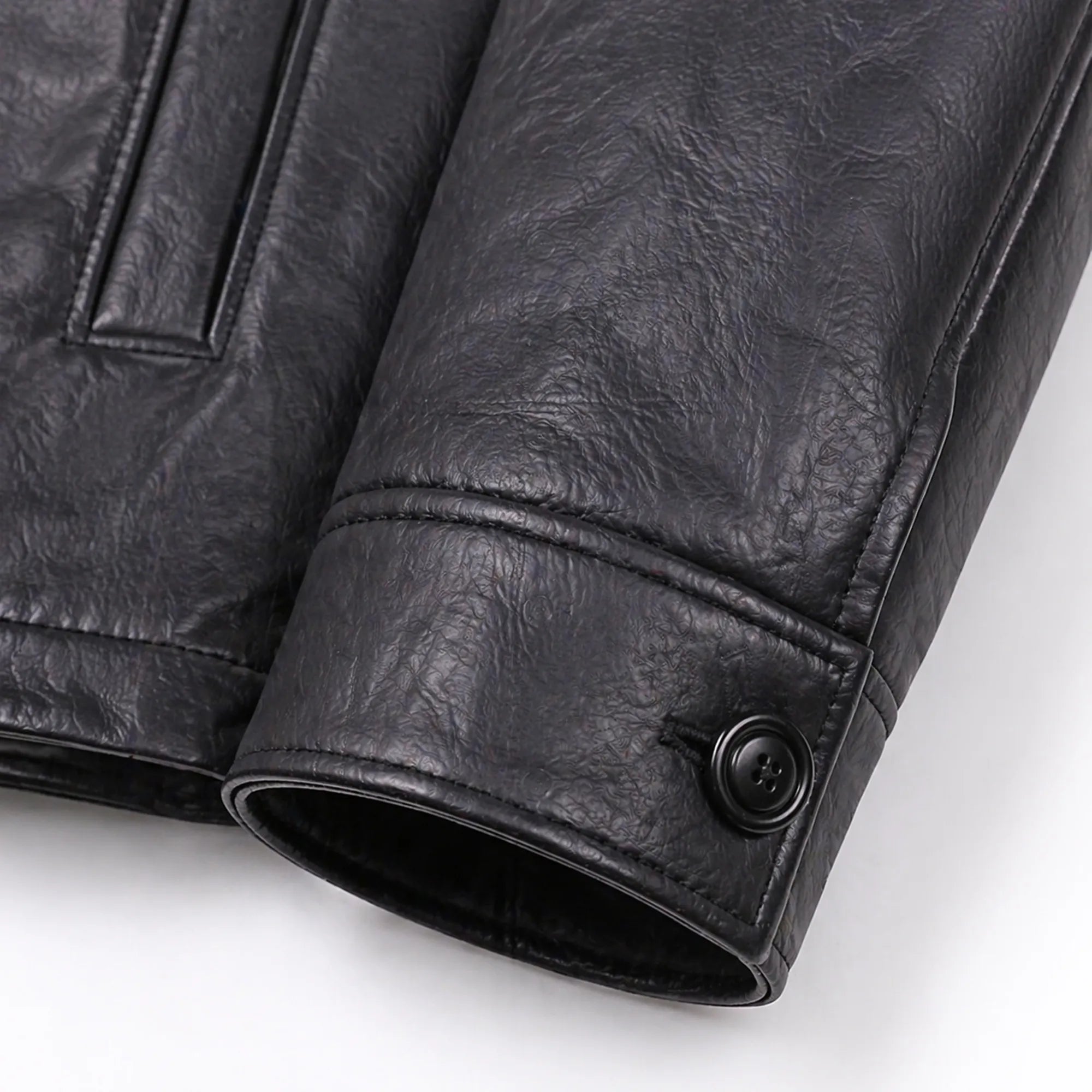 Men's brown 4 button leather jacket detail – RXD Leather