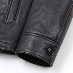 Men's brown 4 button leather jacket detail – RXD Leather