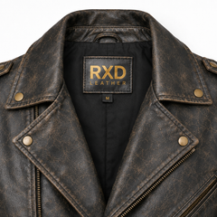 Men's distressed brown biker jacket styled – RXD Leather