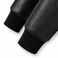 Men's black lamb leather fur hooded bomber detail – RXD Leather