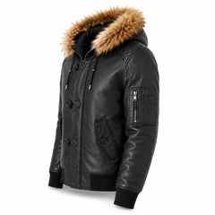 Men's black leather bomber jacket back – RXD Leather