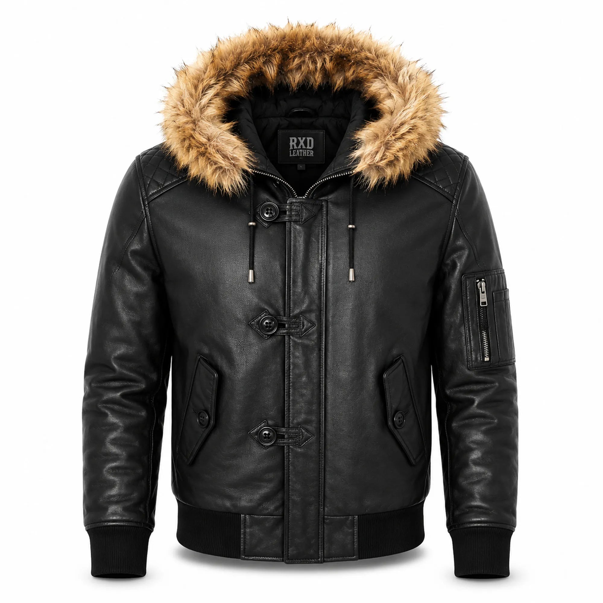Men's black lamb leather fur hooded bomber jacket – RXD Leather