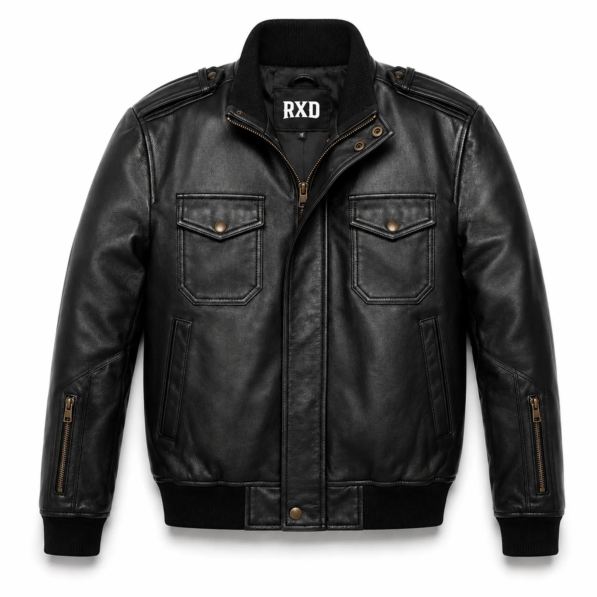 Men's black leather ribbed biker bomber jacket – RXD Leather