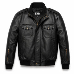 Men's black leather ribbed biker bomber jacket – RXD Leather