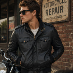 Men's black bomber with ribbed collar – RXD Leather