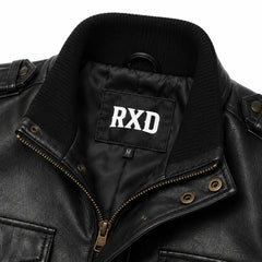 Men's black leather bomber jacket styled – RXD Leather