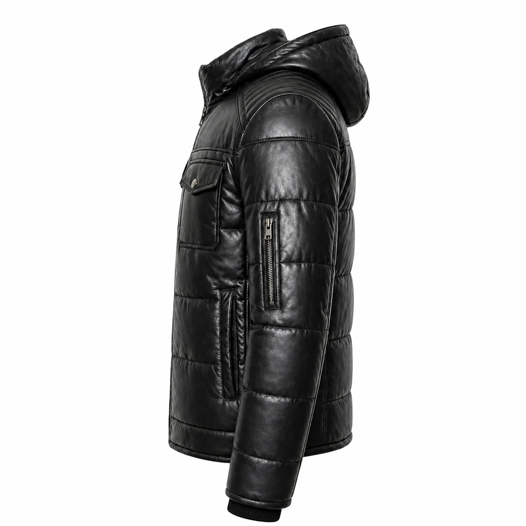 Men's black hooded puffer jacket styled – RXD Leather
