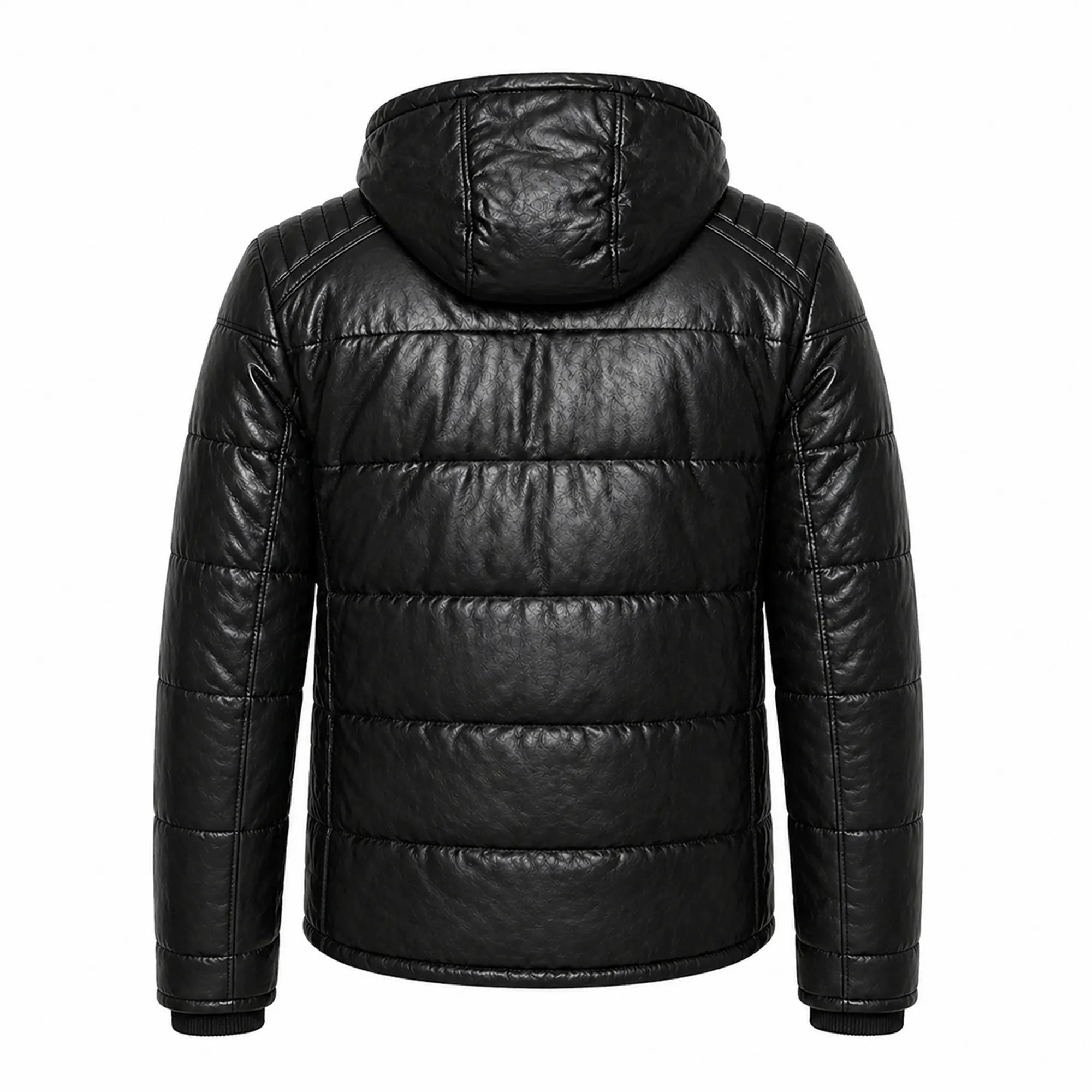 Men's black hooded leather puffer coat – RXD Leather