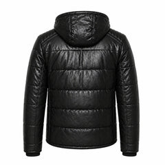 Men's black hooded leather puffer coat – RXD Leather