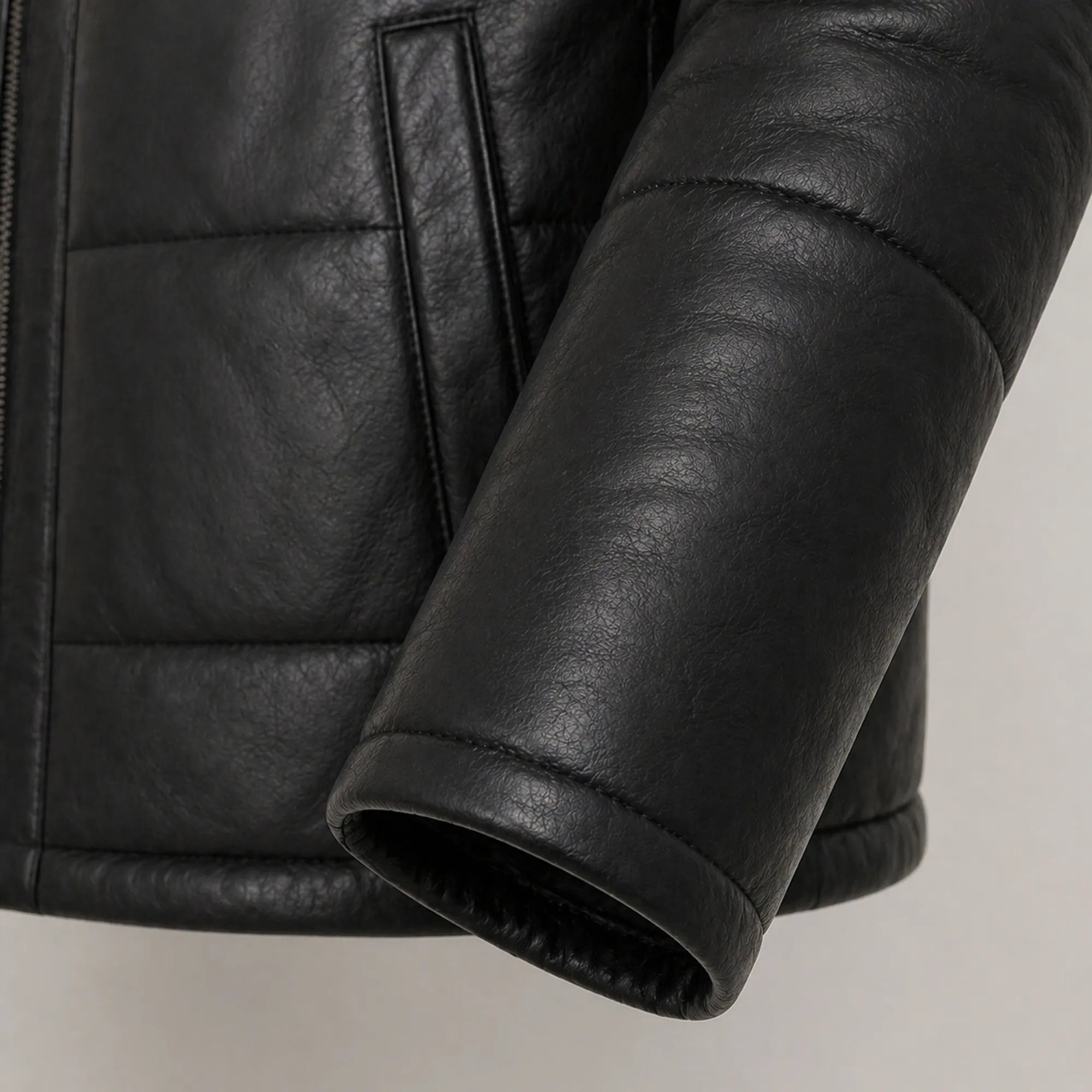 Men's Black Leather Puffer Jacket Hooded Winter Warm Quilted Coat Men- RXD Leather 0088