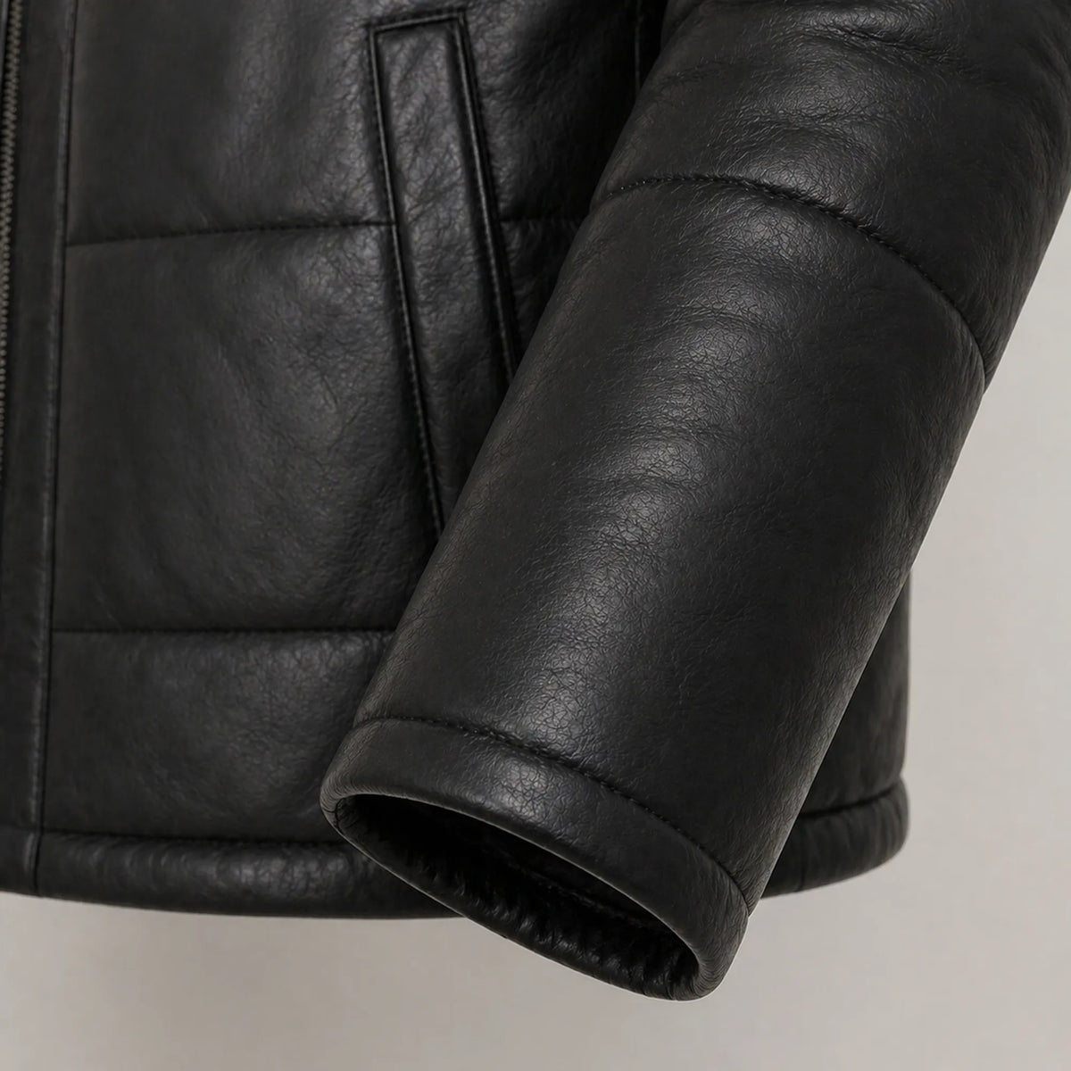 Men's Black Leather Puffer Jacket Hooded Winter Warm Quilted Coat Men- RXD Leather 0088