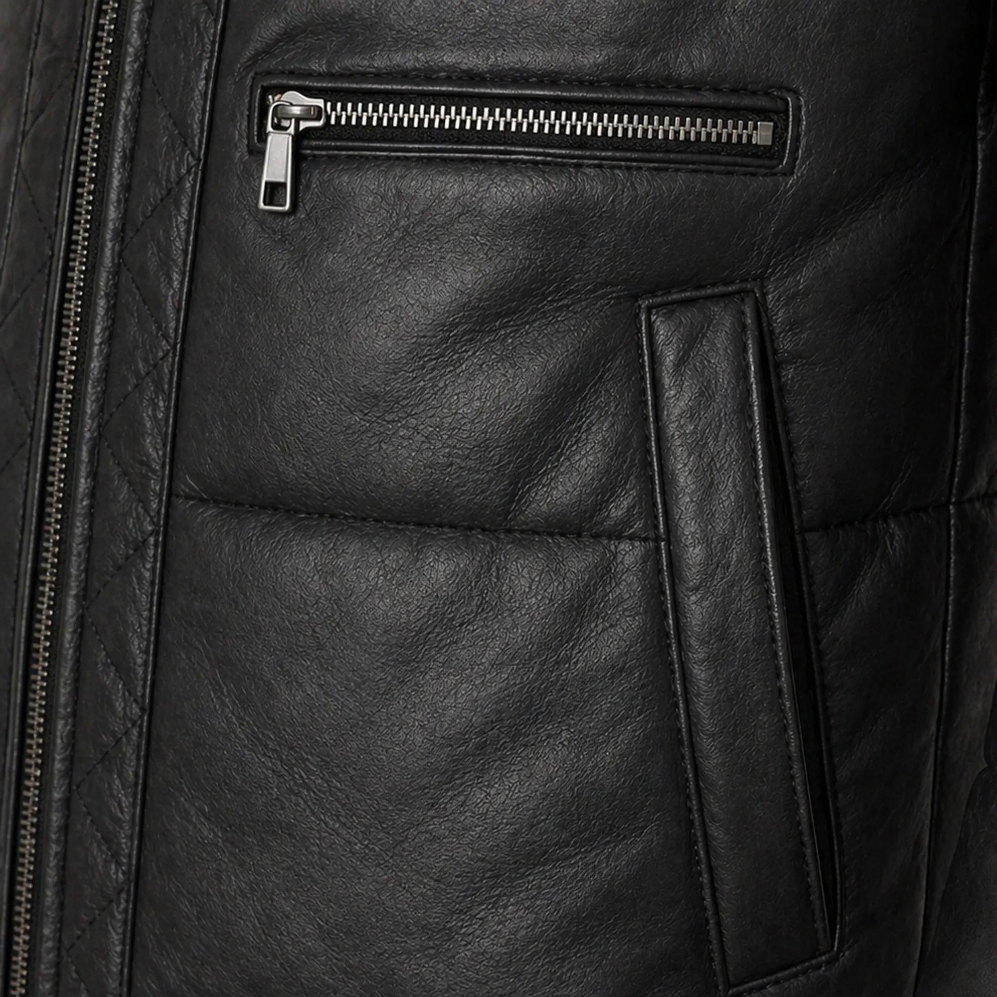 Men's Black Leather Puffer Jacket Hooded Winter Warm Quilted Coat Men- RXD Leather 0088