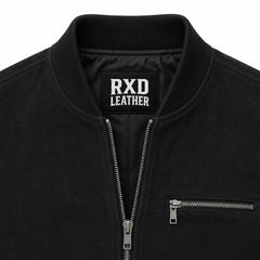 Men's black suede bomber jacket with ribbed cuffs – RXD Leather