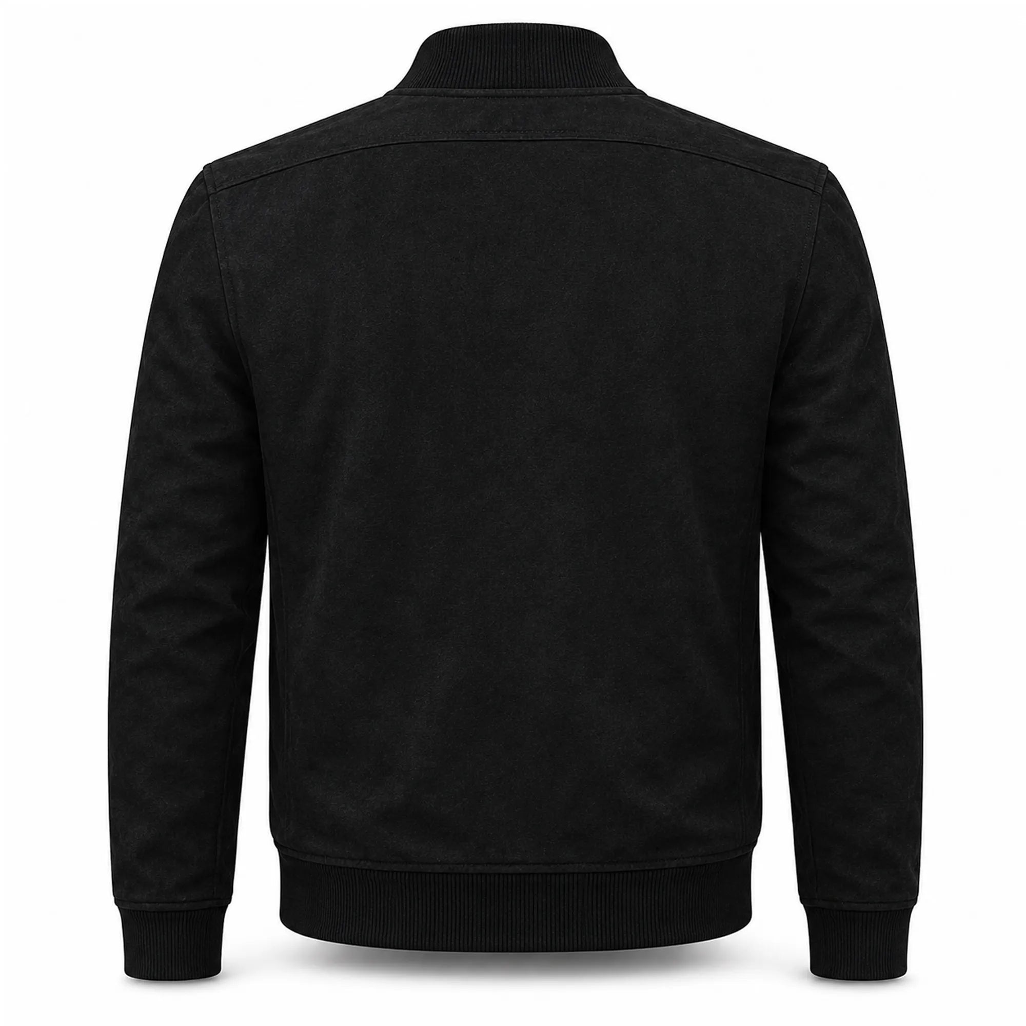 Men's black real suede leather bomber jacket detail – RXD Leather