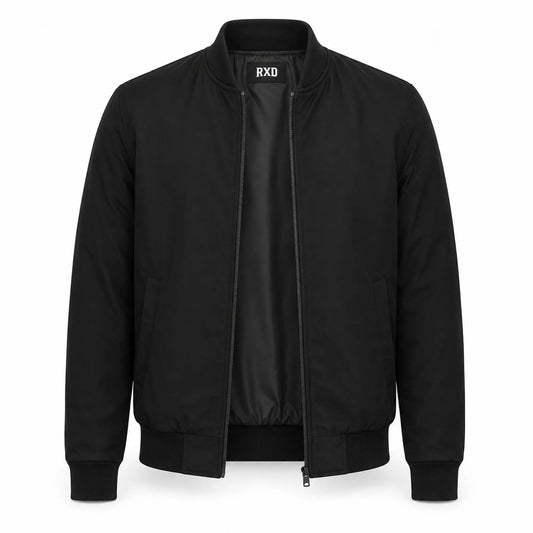 Men's black suede leather bomber jacket with mandarin collar – RXD Leather 2000