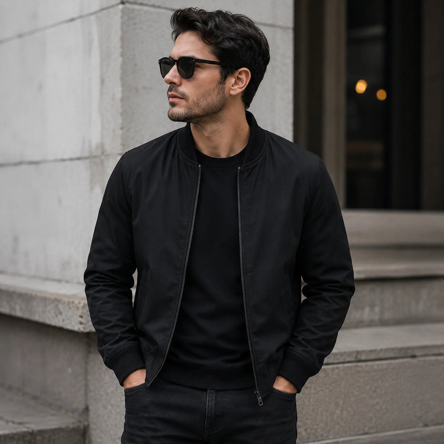 Men's black suede bomber with zip closure – RXD Leather