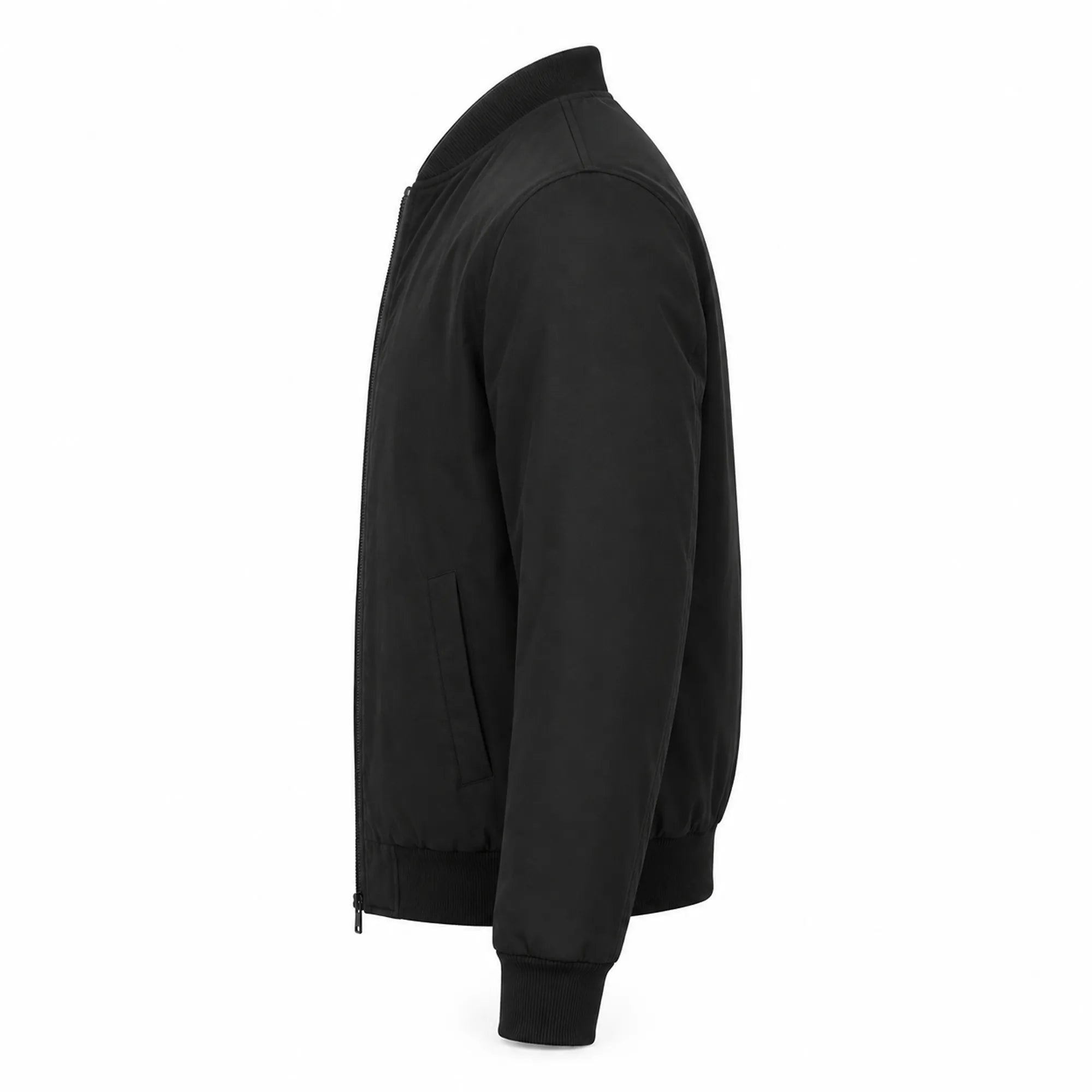 Men's black suede mandarin collar bomber detail – RXD Leather