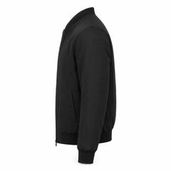 Men's black suede mandarin collar bomber detail – RXD Leather