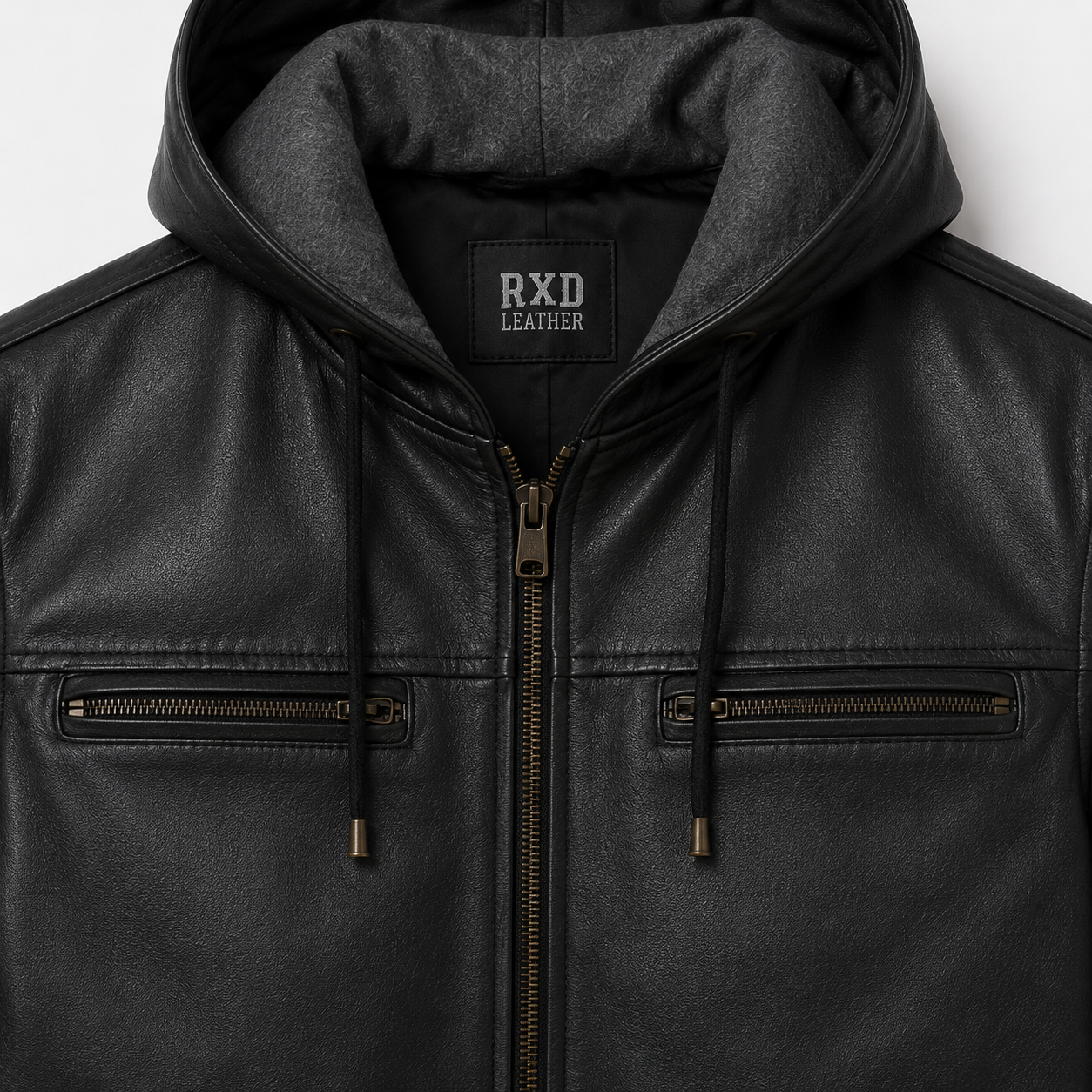 Men's black hooded leather bomber jacket styled – RXD Leather