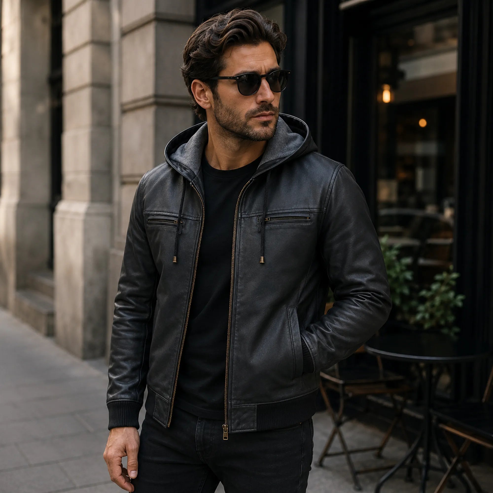 Men's black leather bomber with fleece lining – RXD Leather