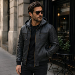 Men's black leather bomber with fleece lining – RXD Leather