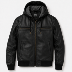 Men's black sheepskin hooded leather bomber jacket – RXD Leather