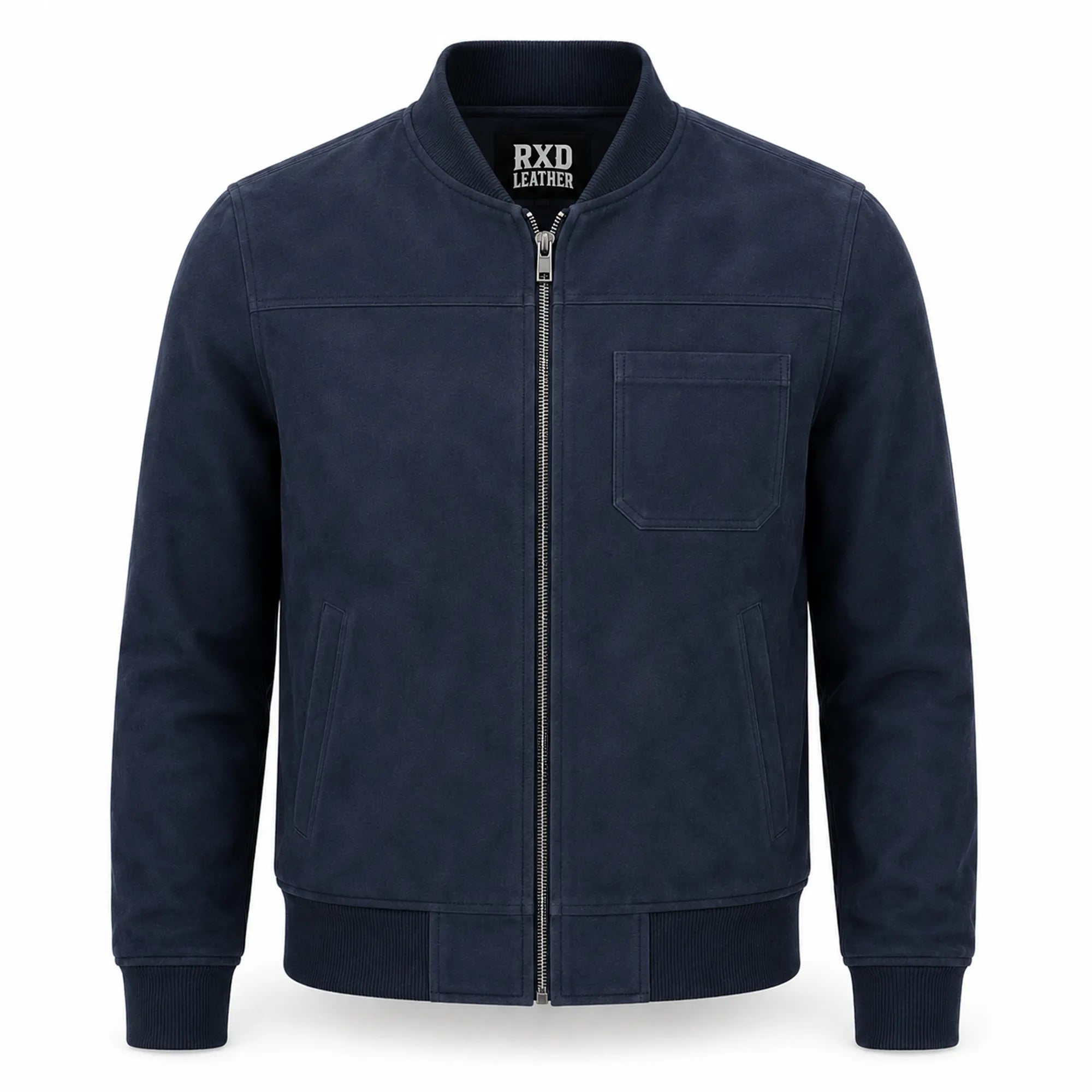 Men's blue suede leather bomber jacket – RXD Leather